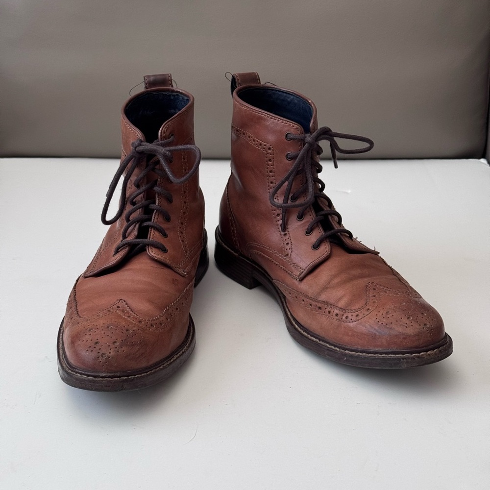 Cole Haan Brown Leather Wingtip Lace-Up Boots